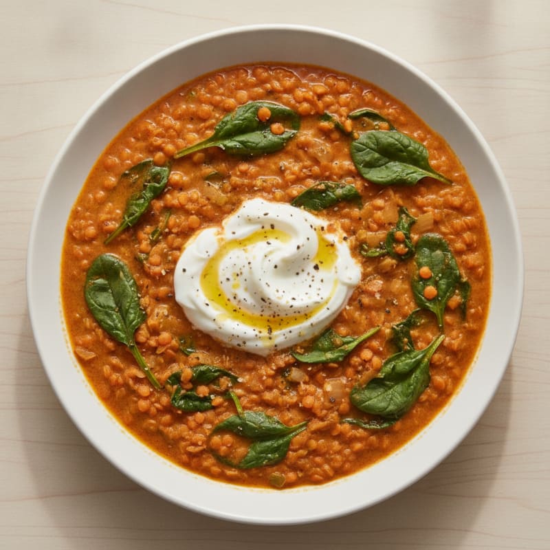 Red Lentil Coconut Curry with Spinach