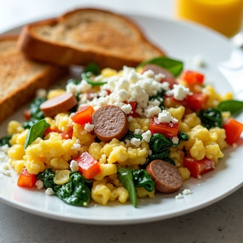 Egg White Scramble with Turkey Sausage and Spinach