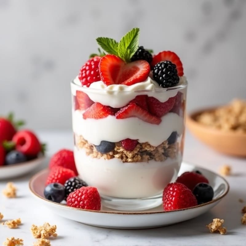 Greek Yogurt Parfait with Mixed Berries and Protein Granola