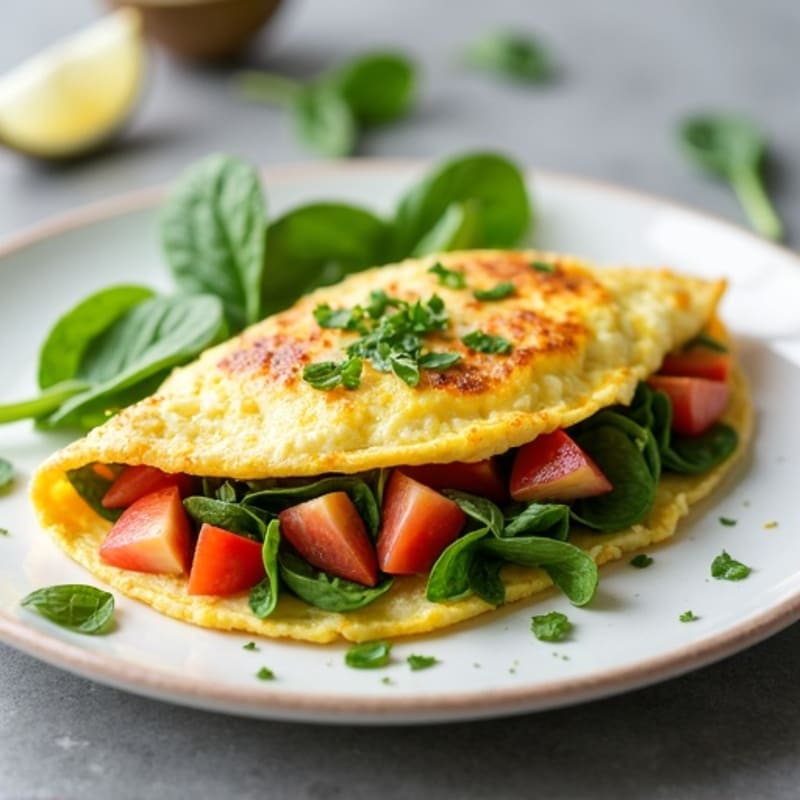 Egg White Veggie Omelet with Cottage Cheese and Fresh Spinach