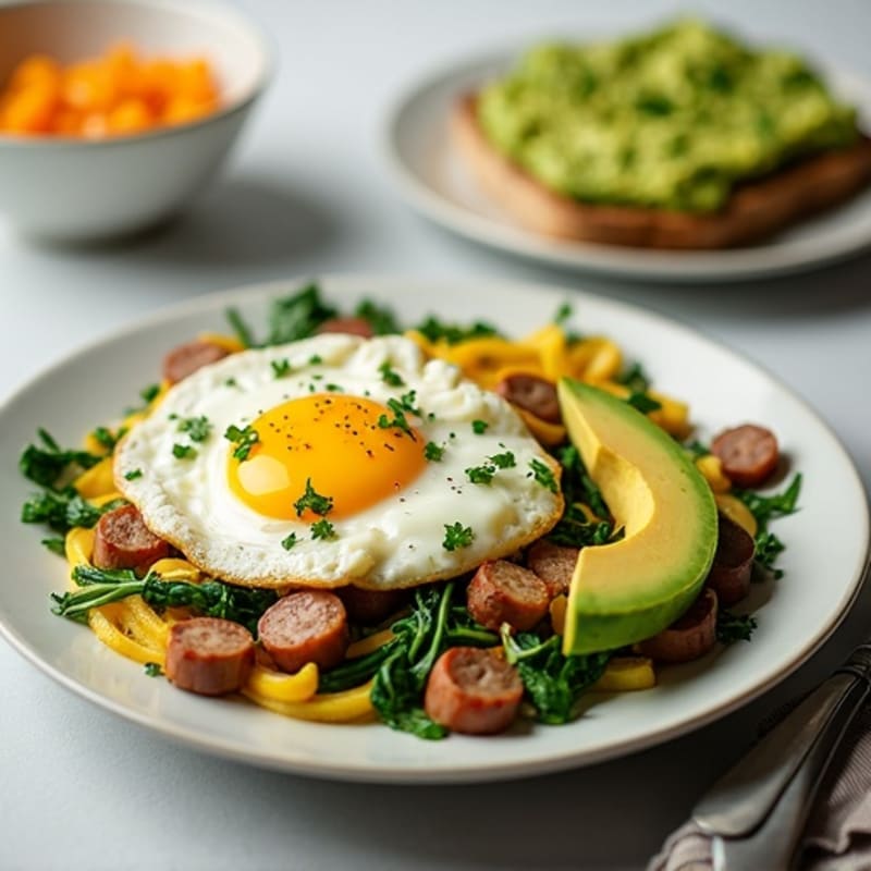 Cottage Cheese Scramble with Chicken Sausage and Spinach