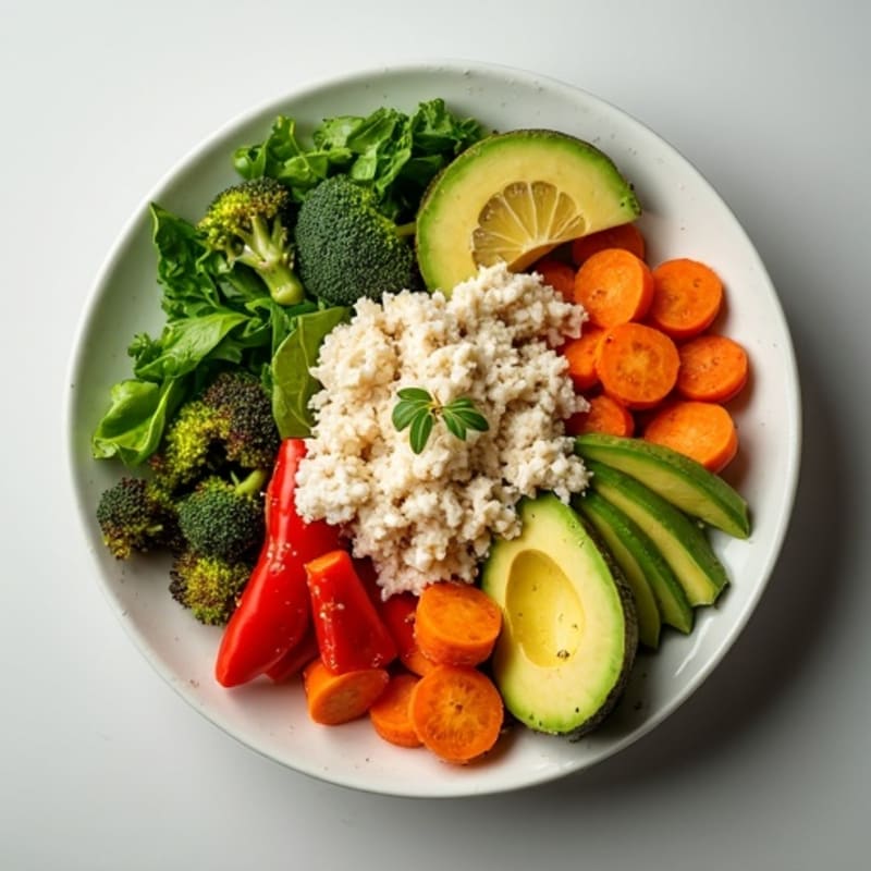 Flaked Tuna Power Bowl with Roasted Vegetables and Creamy Lemon Dressing