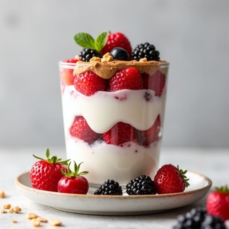 Greek Yogurt Protein Parfait with Mixed Berries and Almond Butter