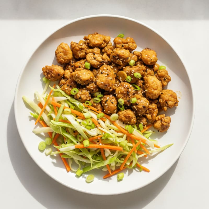 Sesame Chicken Crumble with Cabbage Salad