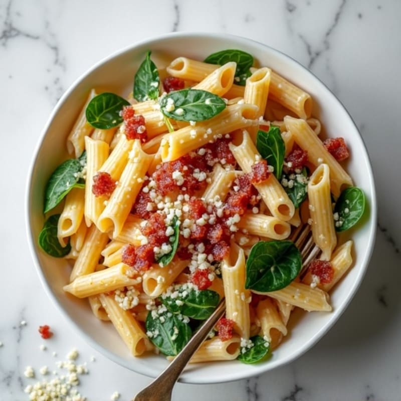 Crispy Turkey Bacon and Spinach Creamy Whole Wheat Pasta