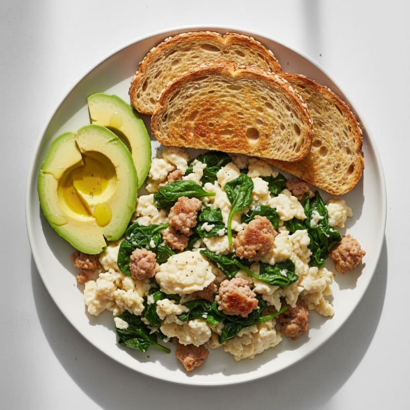 Egg White and Turkey Sausage Scramble with Spinach