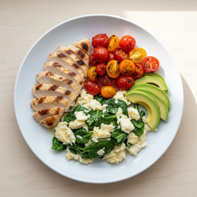 Egg White and Spinach Scramble with Grilled Chicken Breast