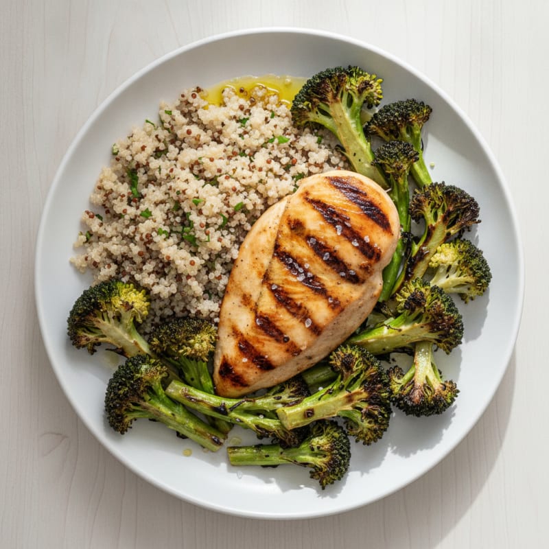 Grilled Chicken Breast with Quinoa and Roasted Broccoli