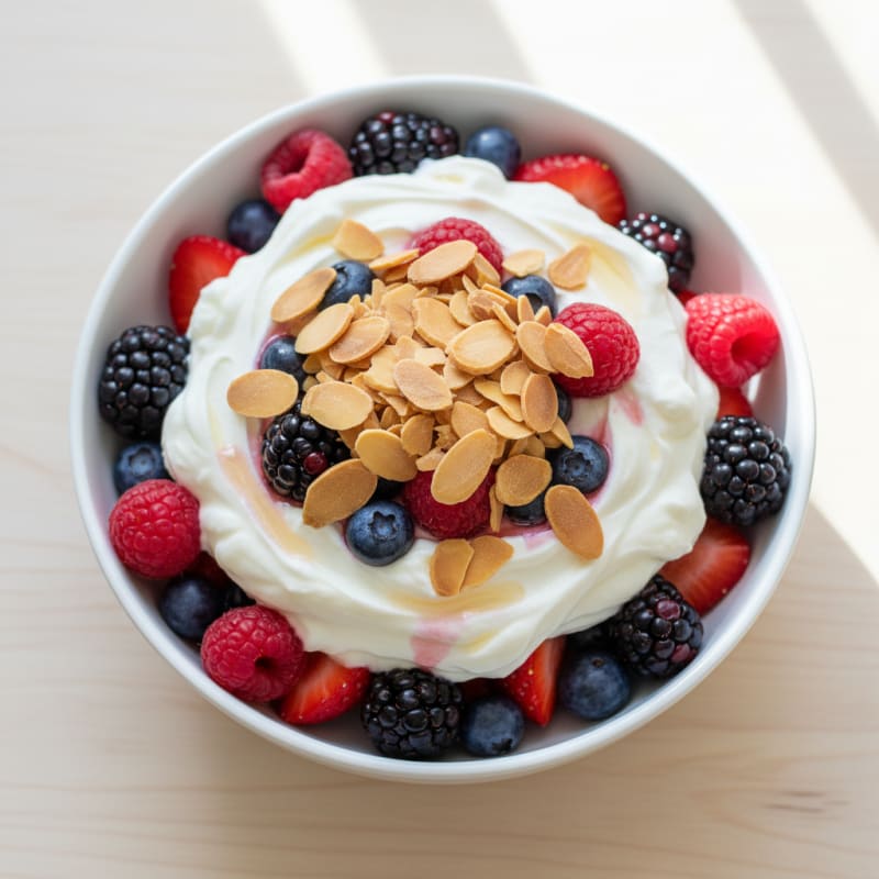 Greek Yogurt Protein Parfait with Mixed Berries and Almonds