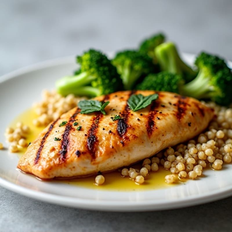 Grilled Chicken Breast with Roasted Broccoli and Quinoa