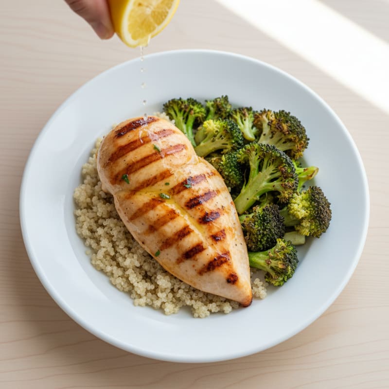 Grilled Chicken Breast with Quinoa and Roasted Broccoli