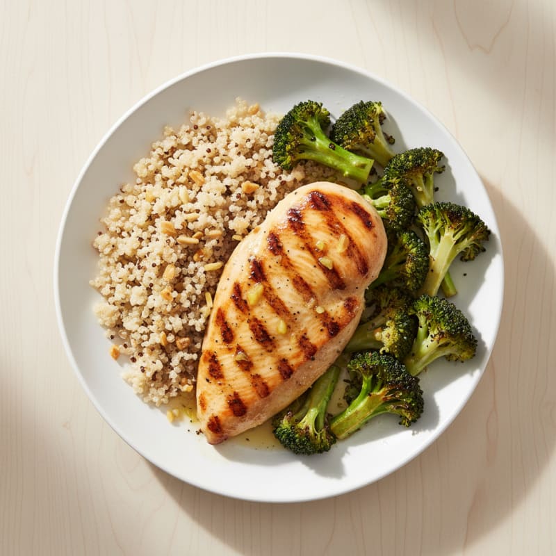 Grilled Chicken Breast with Quinoa and Roasted Broccoli
