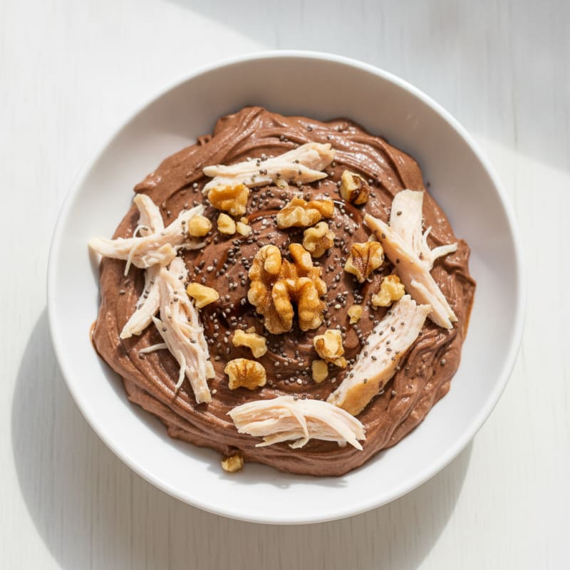 High-Protein Greek Yogurt Mousse with Shredded Chicken and Cocoa