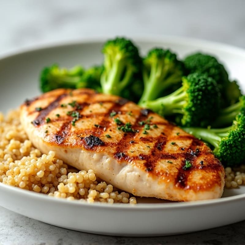 Grilled Chicken Breast with Steamed Broccoli and Quinoa