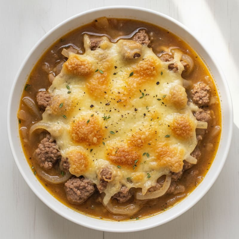 High-Protein French Onion Beef Soup