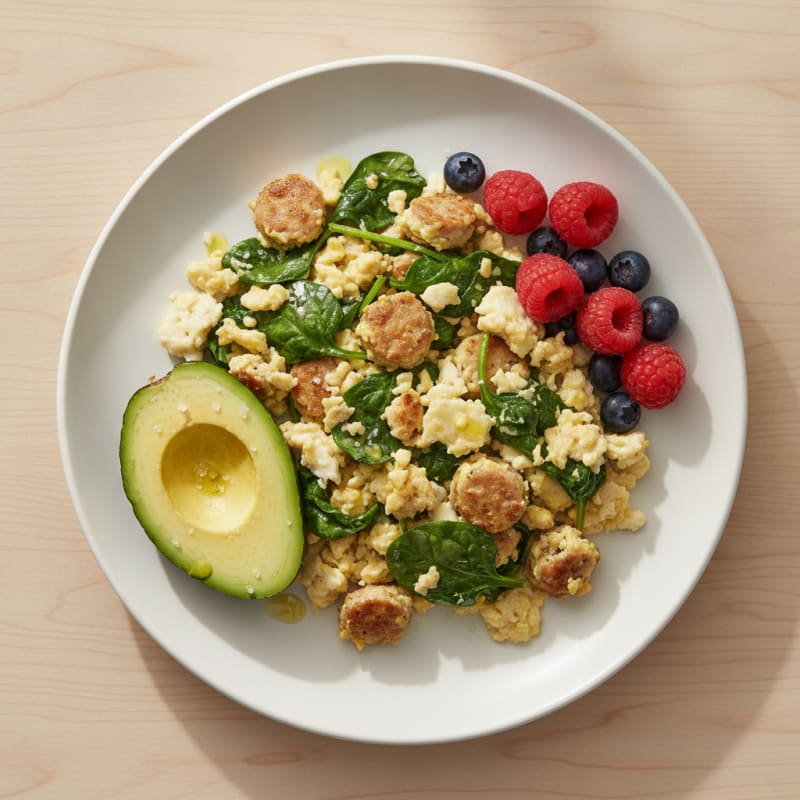 Egg White Scramble with Turkey Sausage and Spinach