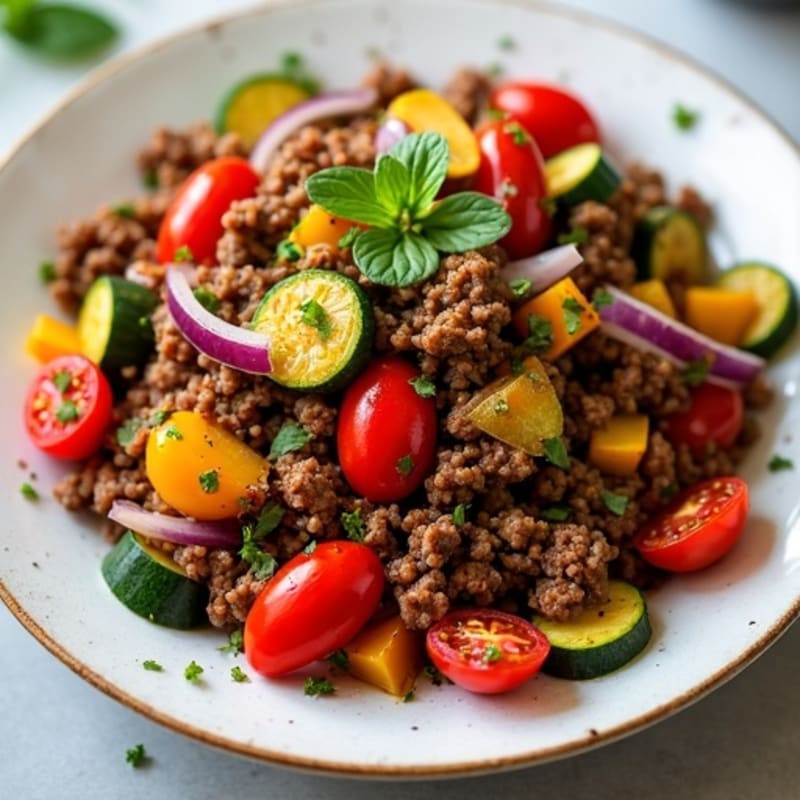 Herb-Seasoned Lean Ground Beef Skillet with Roasted Vegetables