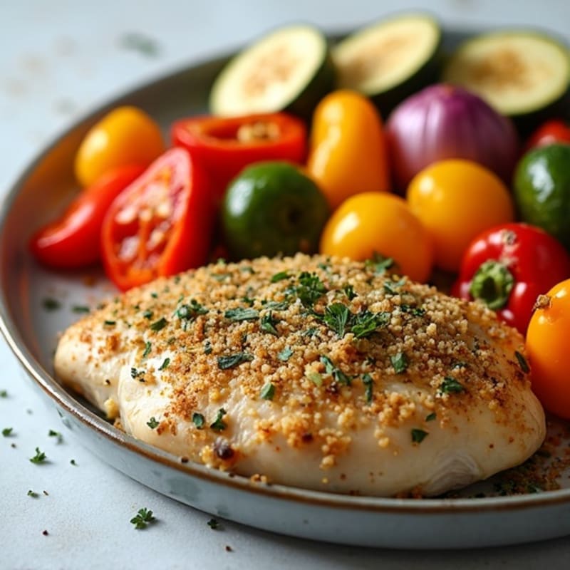 Herb-Crusted Sheet Pan Chicken with Roasted Rainbow Vegetables