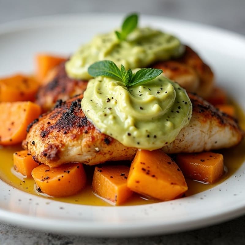 Roasted Chicken and Sweet Potato with Creamy Avocado