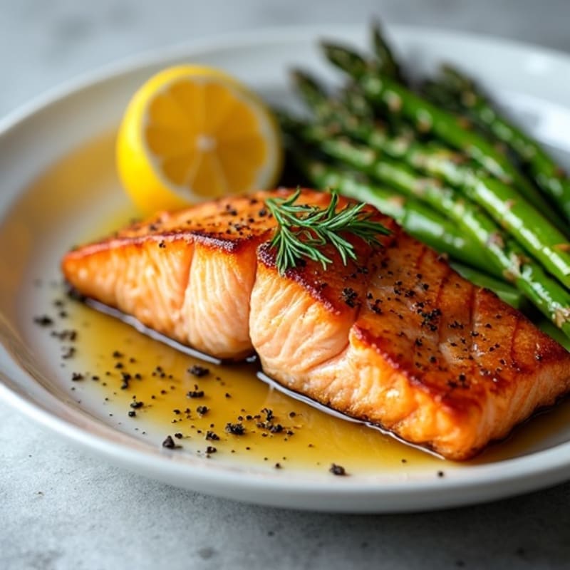 Crispy Pan-Seared Salmon with Roasted Asparagus and Lemon