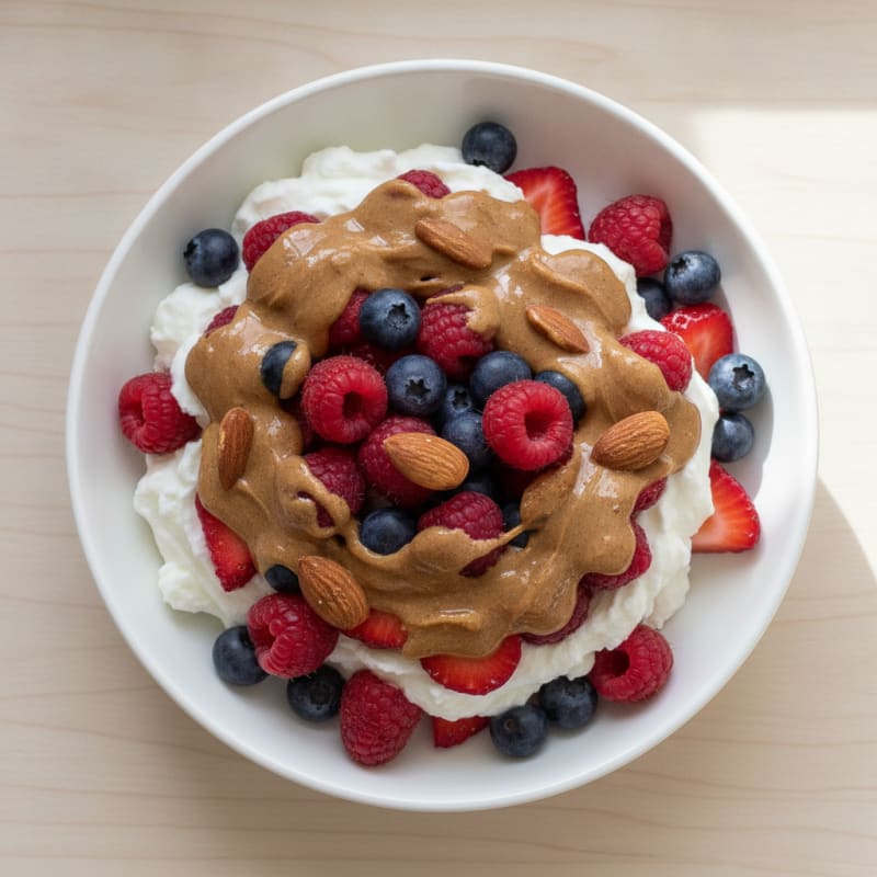 Greek Yogurt Protein Parfait with Mixed Berries and Almond Butter