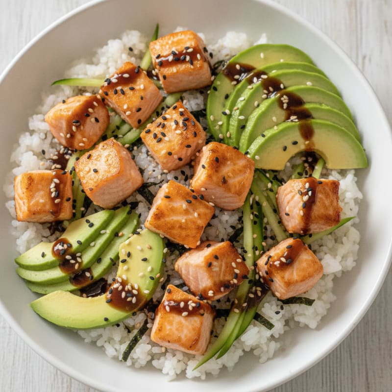 Salmon Sushi Rice Bowl with Avocado