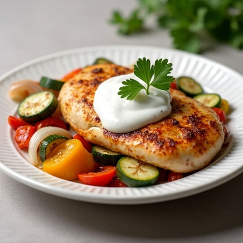 Healthy Creamy Spiced Chicken with Roasted Vegetables
