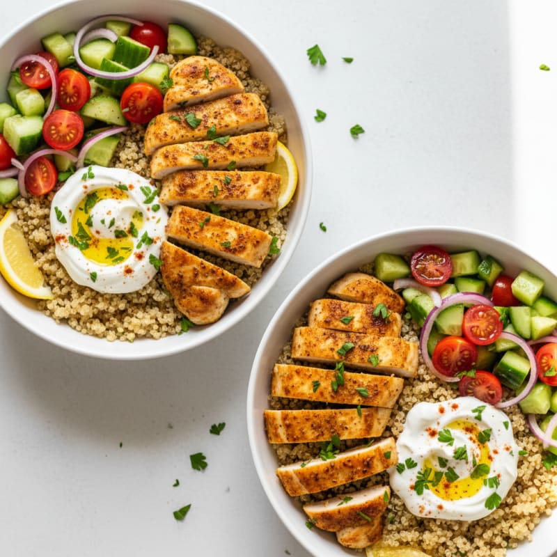 Tender Lemon-Herb Chicken Shawarma Bowls