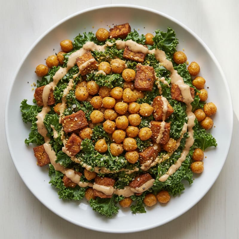 Roasted Chickpea Kale Salad with Tahini Dressing