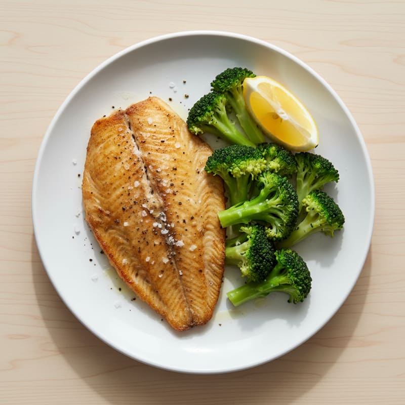 Seared Tilapia with Steamed Broccoli and Lemon