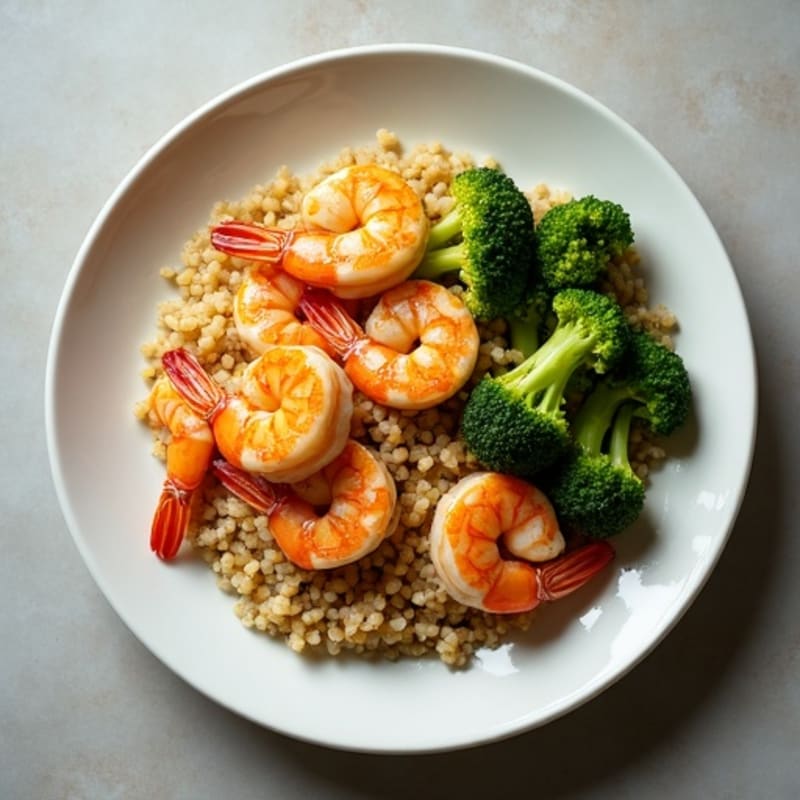 Lemon Garlic Pan-Seared Shrimp with Quinoa and Roasted Broccoli