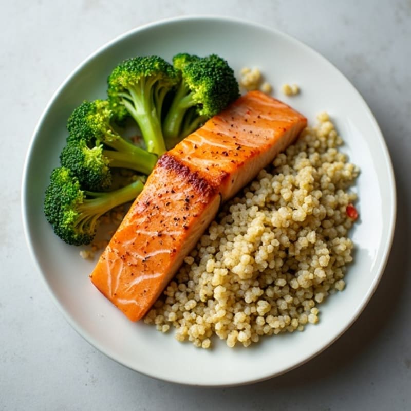 Seared Salmon with Steamed Broccoli and Quinoa