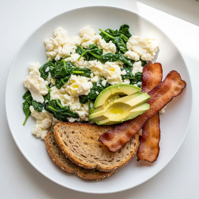 Egg White and Spinach Scramble with Turkey Bacon