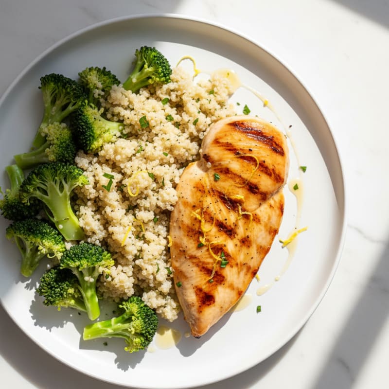 Grilled Chicken Breast with Quinoa and Steamed Broccoli