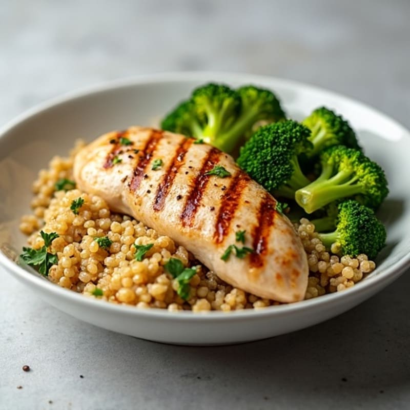 Grilled Chicken Breast with Quinoa and Steamed Broccoli
