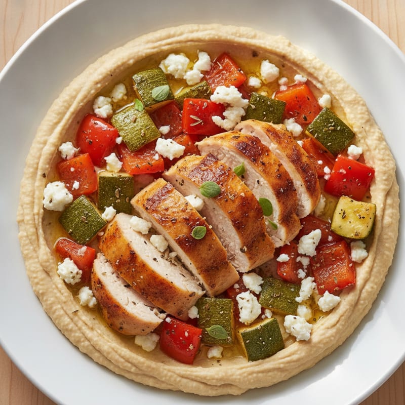 Mediterranean Hummus Platter with Roasted Chicken and Feta