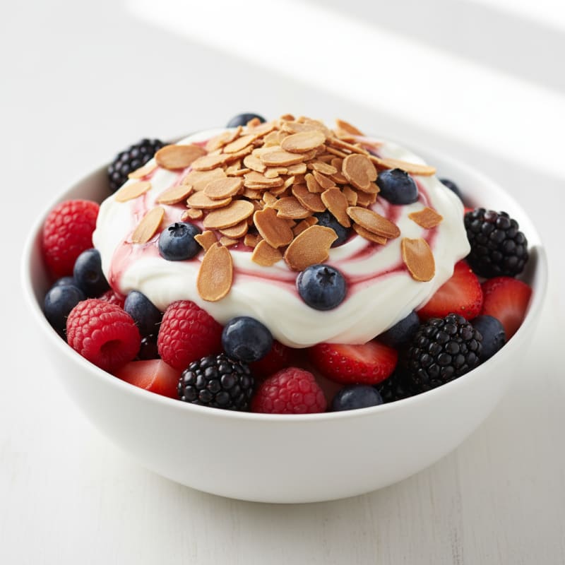 Greek Yogurt Protein Parfait with Mixed Berries and Almonds