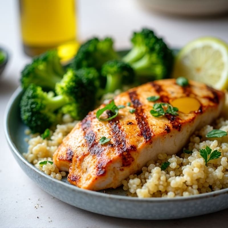 Grilled Chicken Breast with Quinoa and Steamed Broccoli