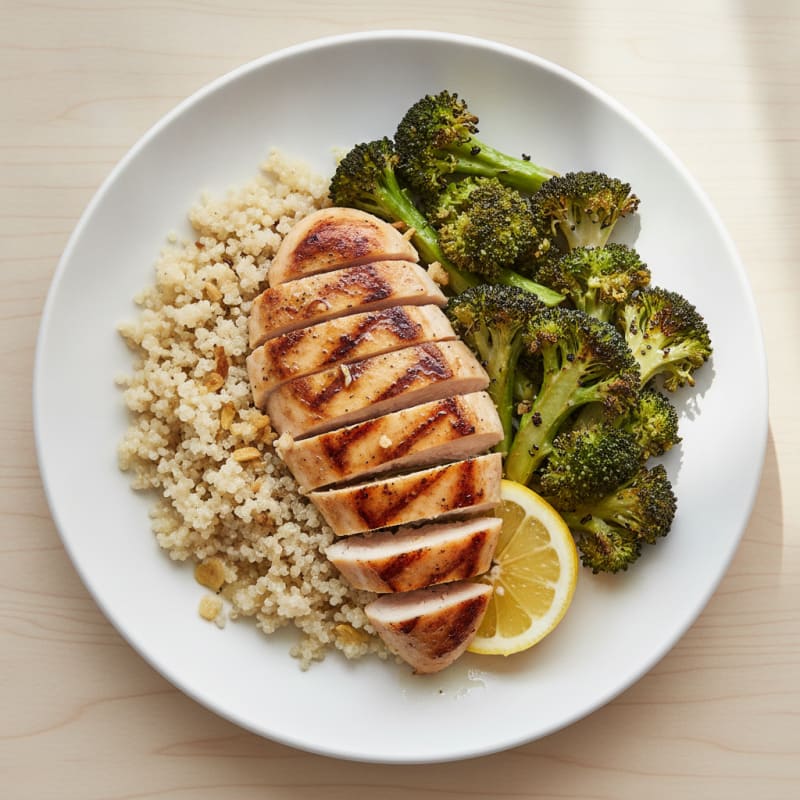 Grilled Chicken Breast with Quinoa and Roasted Broccoli