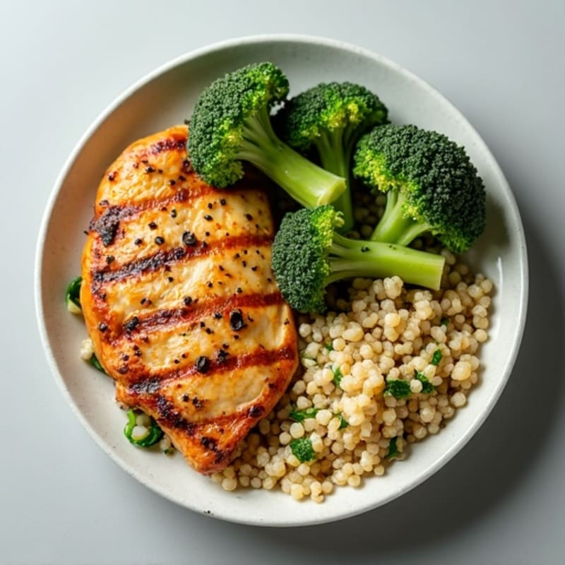 Grilled Chicken Breast with Quinoa and Roasted Broccoli