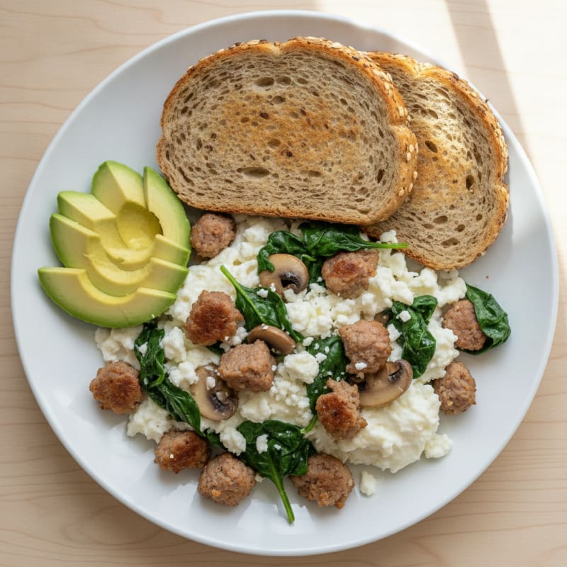 Egg White and Turkey Sausage Scramble with Spinach