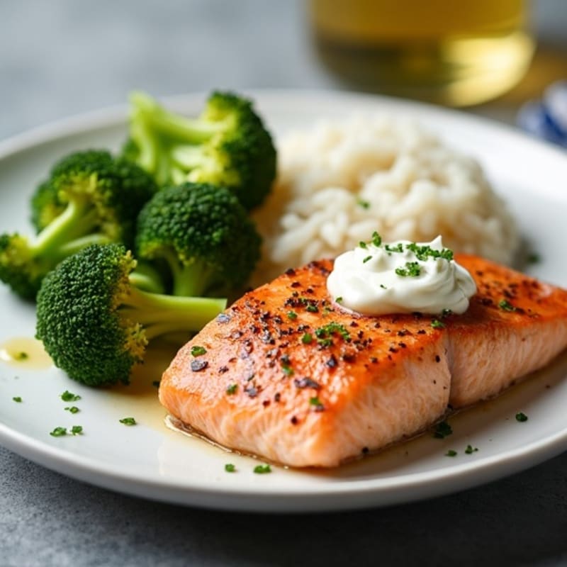 Seared Salmon with Roasted Broccoli and Rice