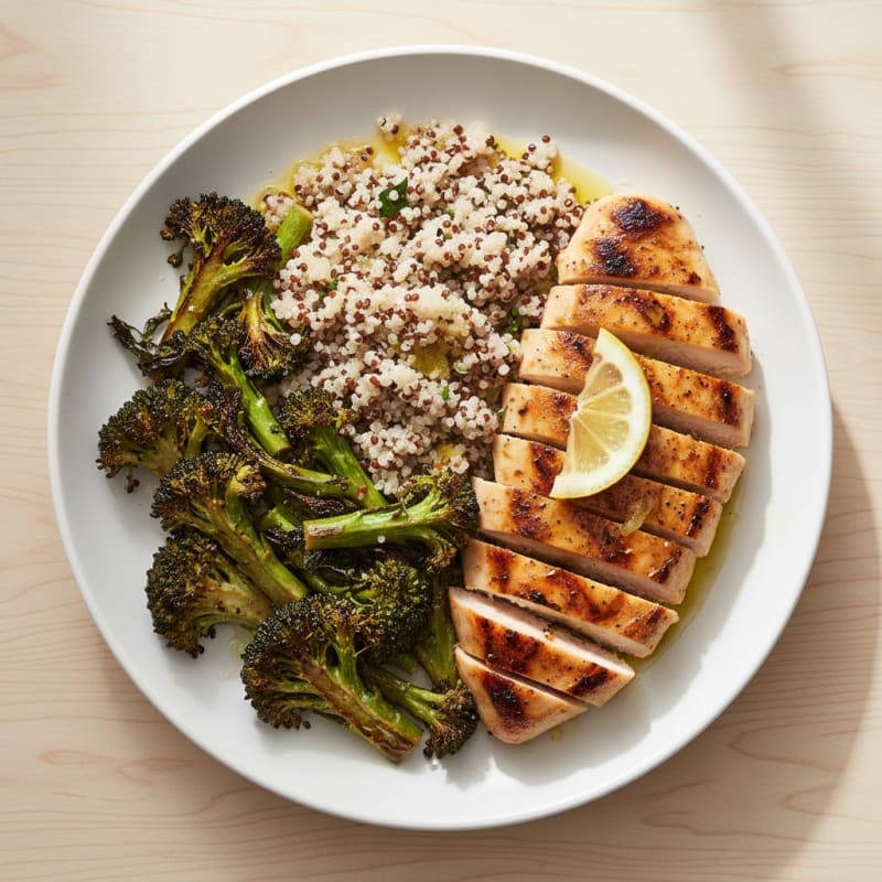 Grilled Chicken Breast with Quinoa and Roasted Broccoli