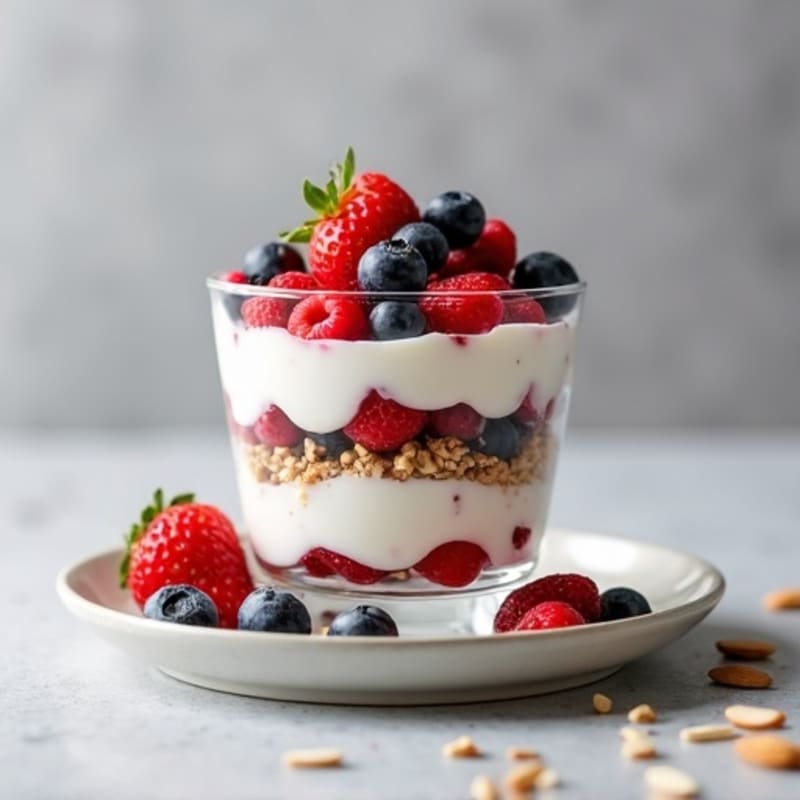 Greek Yogurt Protein Parfait with Mixed Berries and Almonds