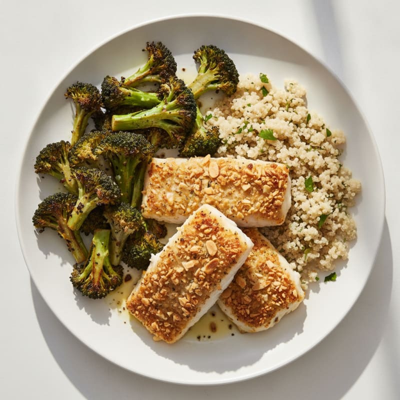 Crispy Baked Fish Fillets with Roasted Broccoli and Quinoa