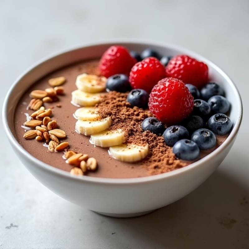 Creamy Chocolate Protein Smoothie Bowl with Fresh Berries and Toasted Nuts