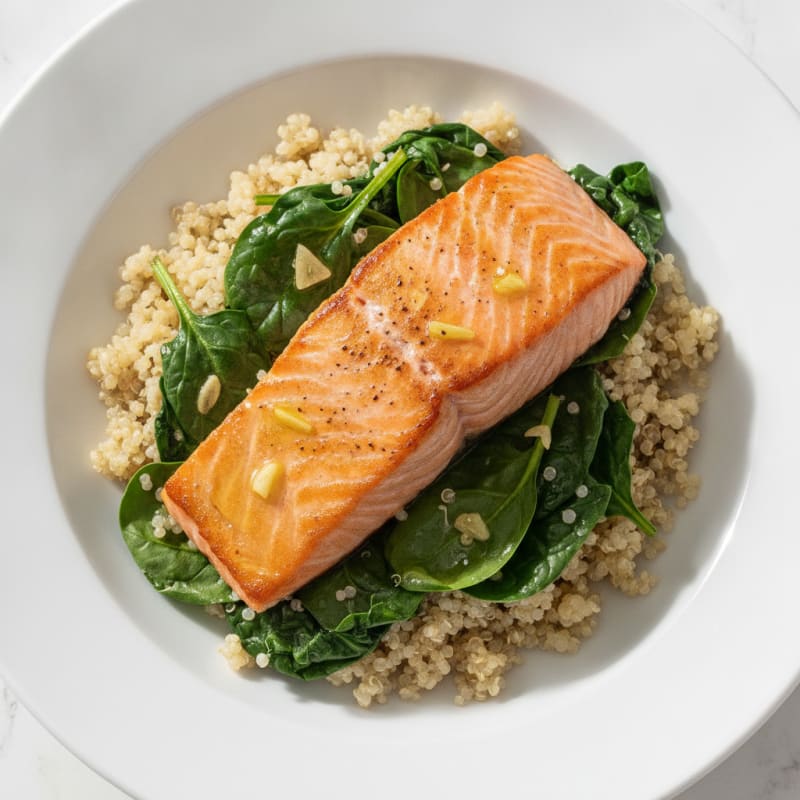 Seared Salmon Fillet with Quinoa and Sautéed Spinach