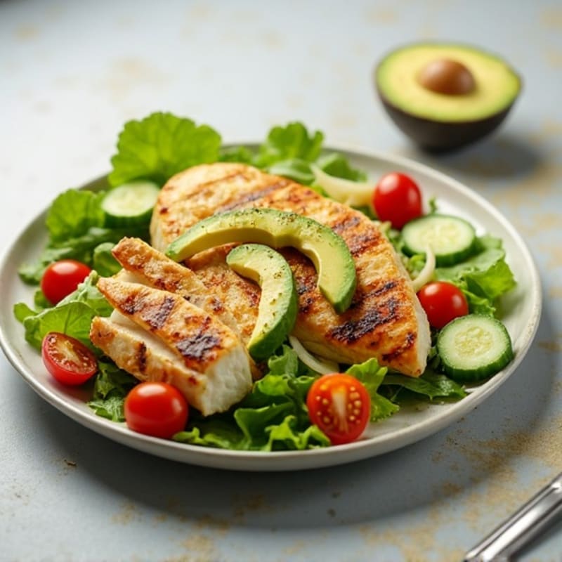 Crisp Avocado Salad with Grilled Chicken and Zesty Vinaigrette