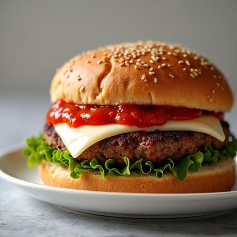 Crispy Baked Mozzarella-Topped Lean Beef Burger with Zesty Marinara