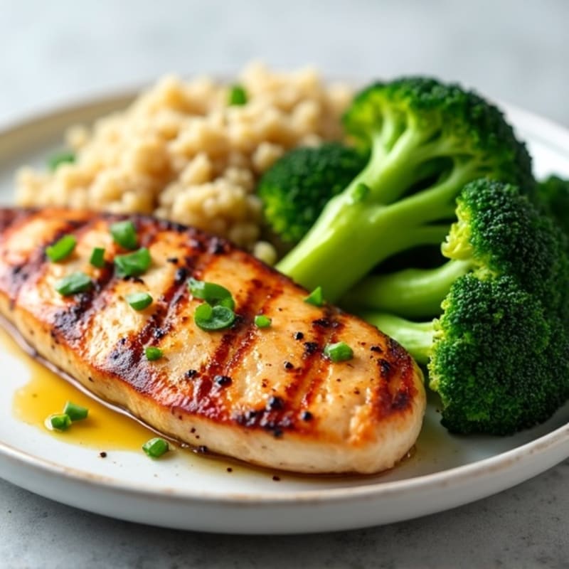 Grilled Chicken Breast with Quinoa and Steamed Broccoli